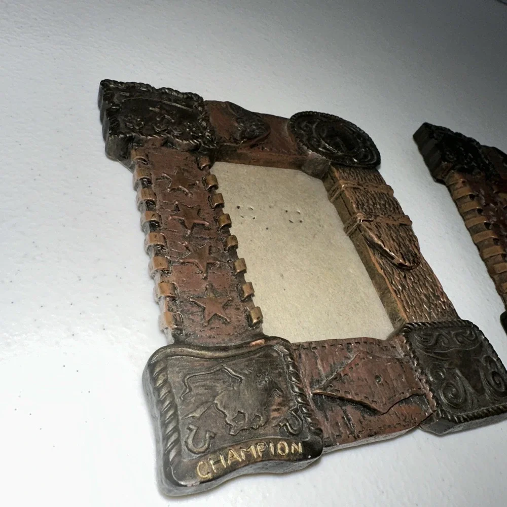 Russ Cowboy Belt Buckle Western Theme 3-D Picture Photo Frame 2.5